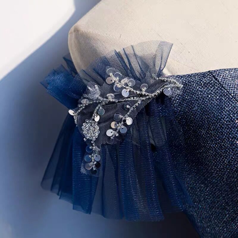 Navy Blue tulle long prom dress blue evening dress