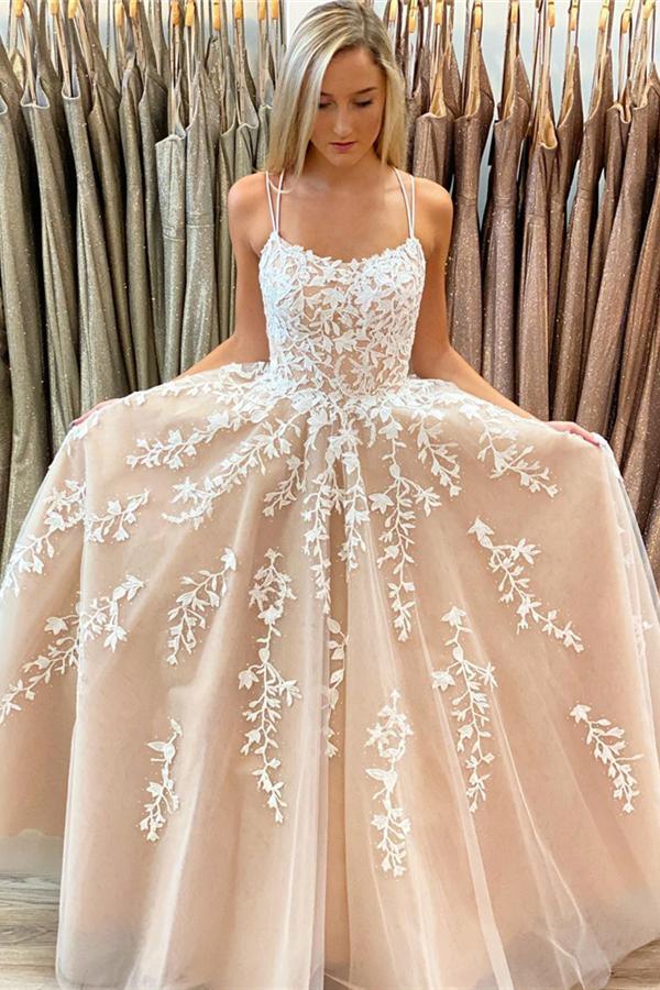 A-line Round Neck Tulle Lace Prom Dresses Formal Dresses,AST1242