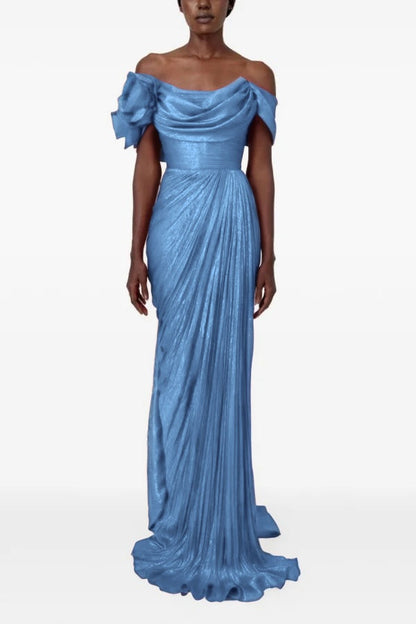 Sophisticatedff-the-Shoulder Prom Dress Sleeveless Pleated with Flower