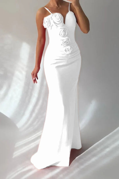 Redtti Strap V-Neck Mermaid Prom Dress Pleated with Flower