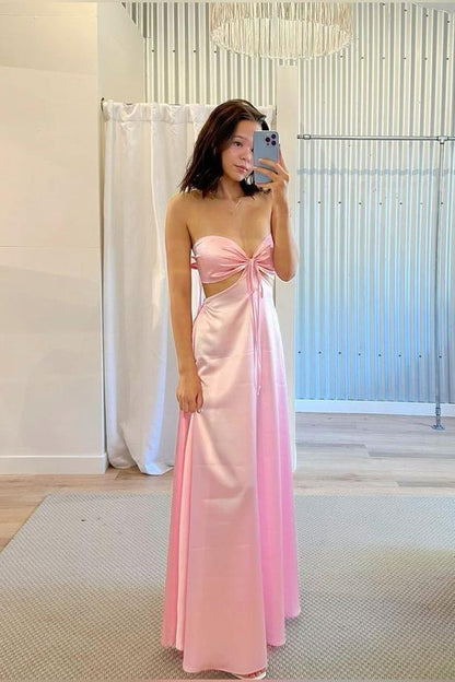 Sexy Pink Sweetheart Cutouts Long Party Dress