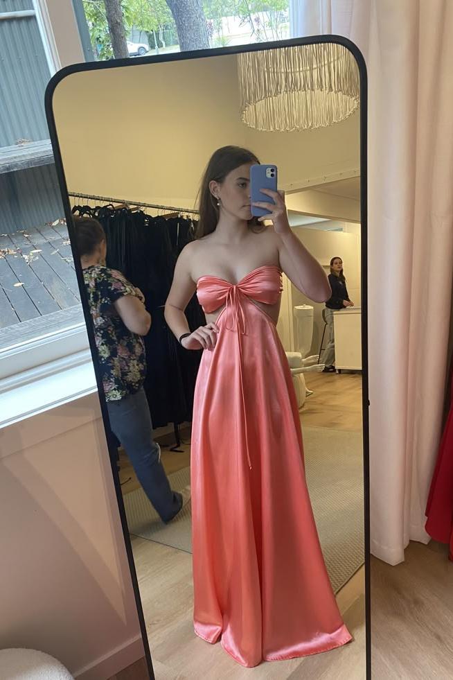 Sexy Pink Sweetheart Cutouts Long Party Dress