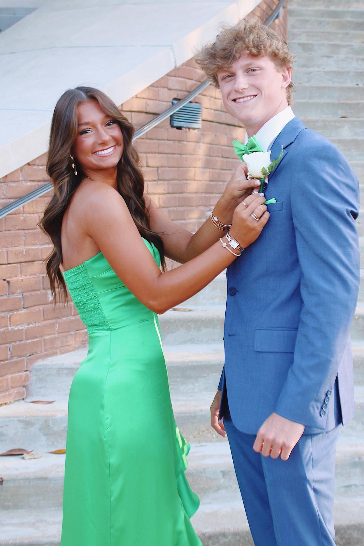 Strapless Green Silk Long Party Dress with Slit