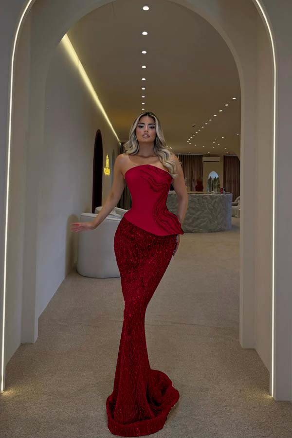 Glamorous Blue Strapless Prom Dress Sleeveless Slimming with Beaded WQ0440