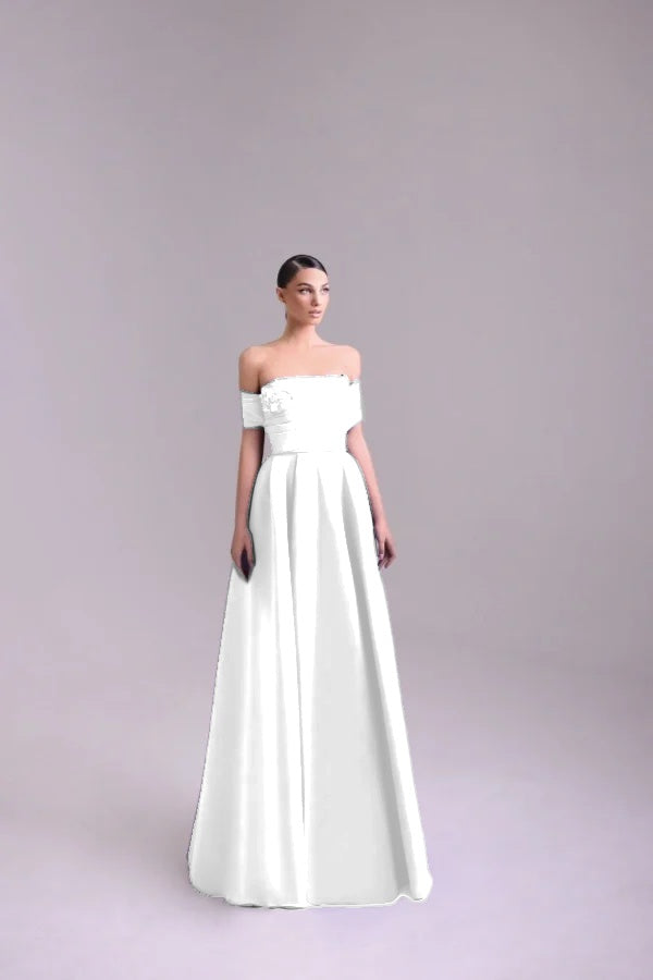 Fashion Purple Off-the-Shoulder Prom Dress A-Line Pleated with Flower