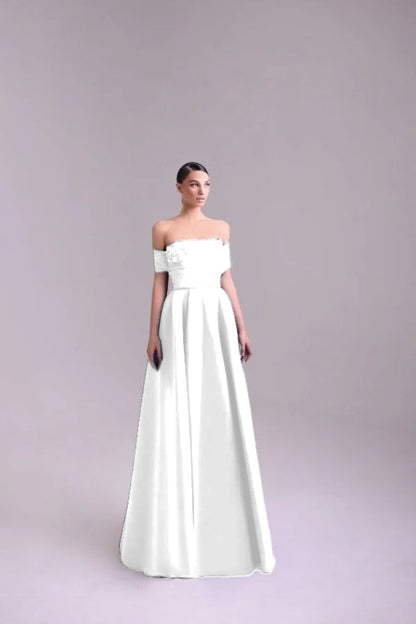 Fashion Purple Off-the-Shoulder Prom Dress A-Line Pleated with Flower