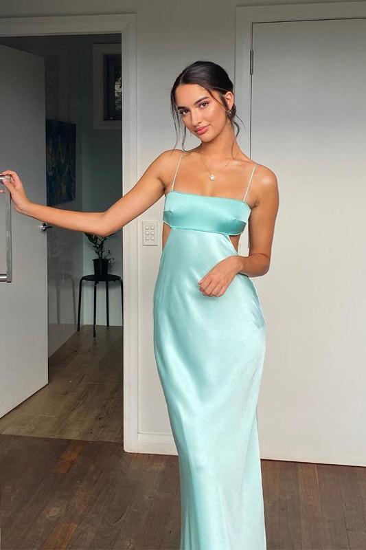 Straps Aqua Cutouts Maxi Dress with Cowl Back