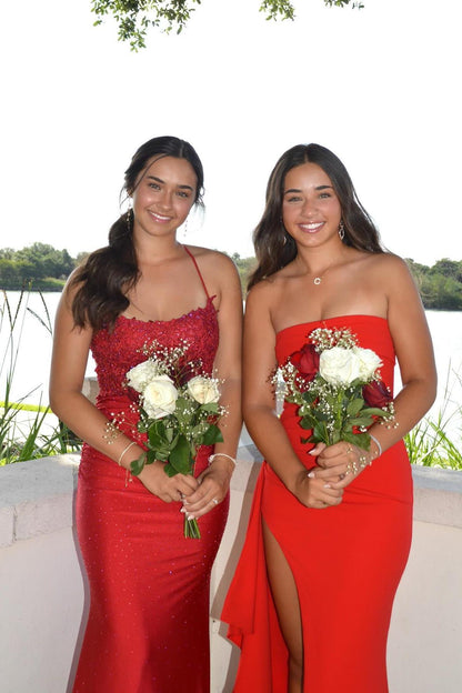 Strapless Yellow Fitted Frill Slit Party Dress