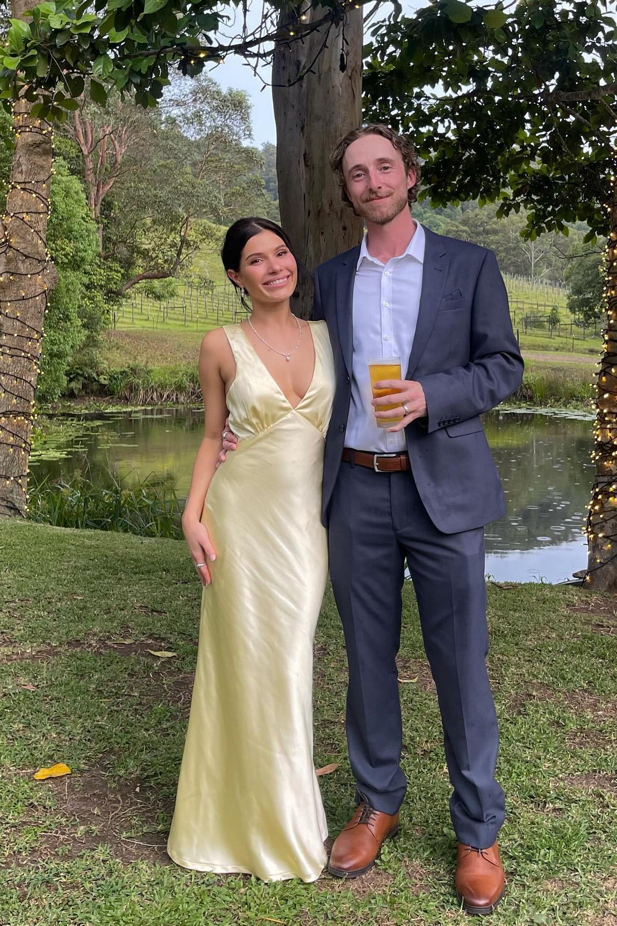 Empire V Neck Yellow Cowl Back Party Dress