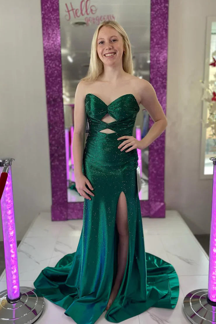 Gorgeous Mermaid Sweetheart Satin Prom Dress with Hot Stone