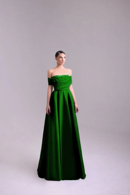 Fashion Purple Off-the-Shoulder Prom Dress A-Line Pleated with Flower