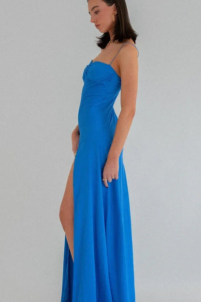 Trendy Sheath Spaghetti Straps Red Long Party Dress with Split Front