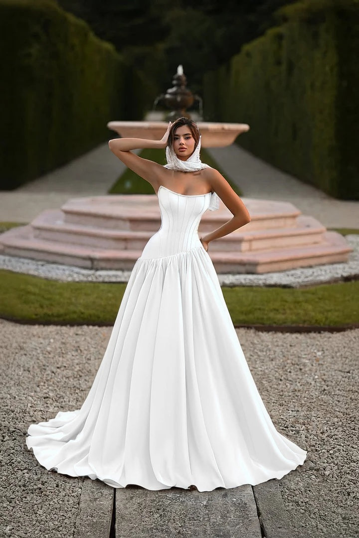 Elegant Baby Blue Strapless Prom Dress Sleeveless A-Line Floor Length Satin