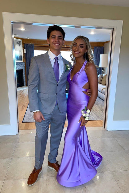 V Neck Blue Mermaid Long Formal Dress