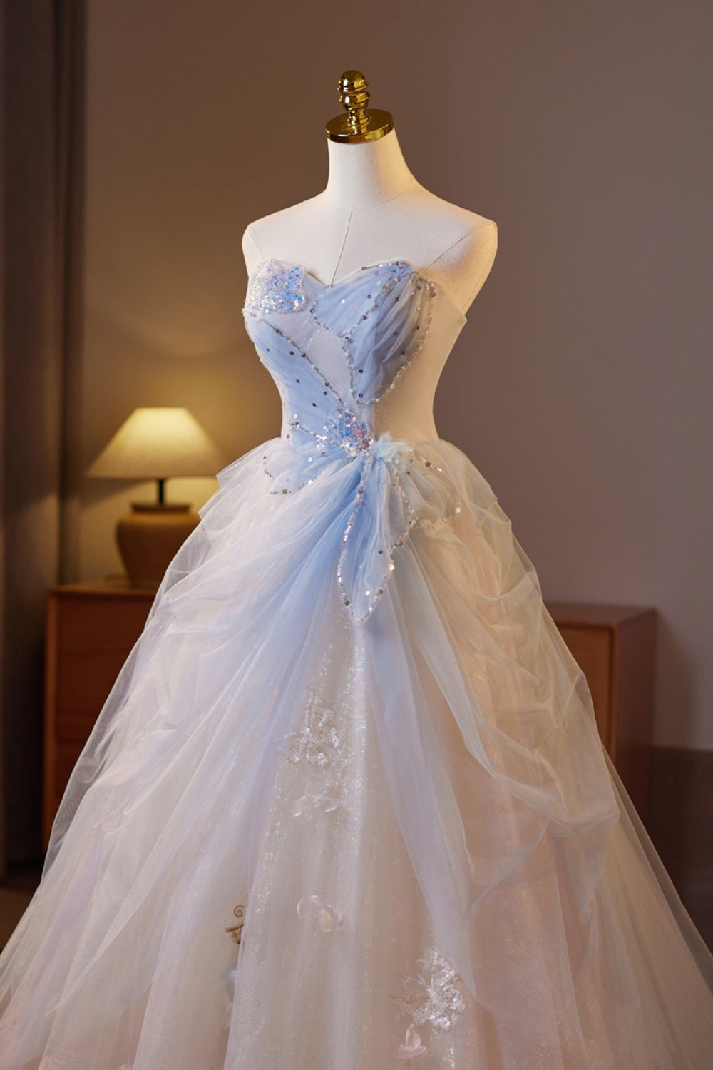 Sweetheart Blue Ruched A-line Prom Dress