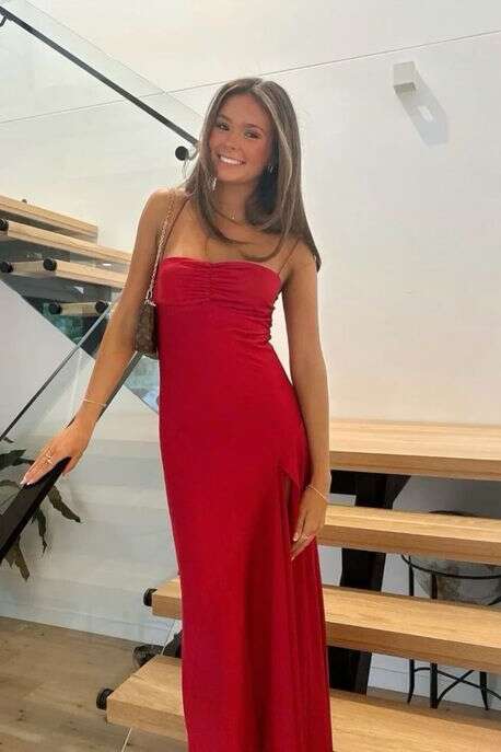 Straps Yellow Silk Long Dress with Slit