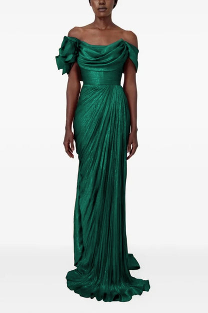 Sophisticatedff-the-Shoulder Prom Dress Sleeveless Pleated with Flower