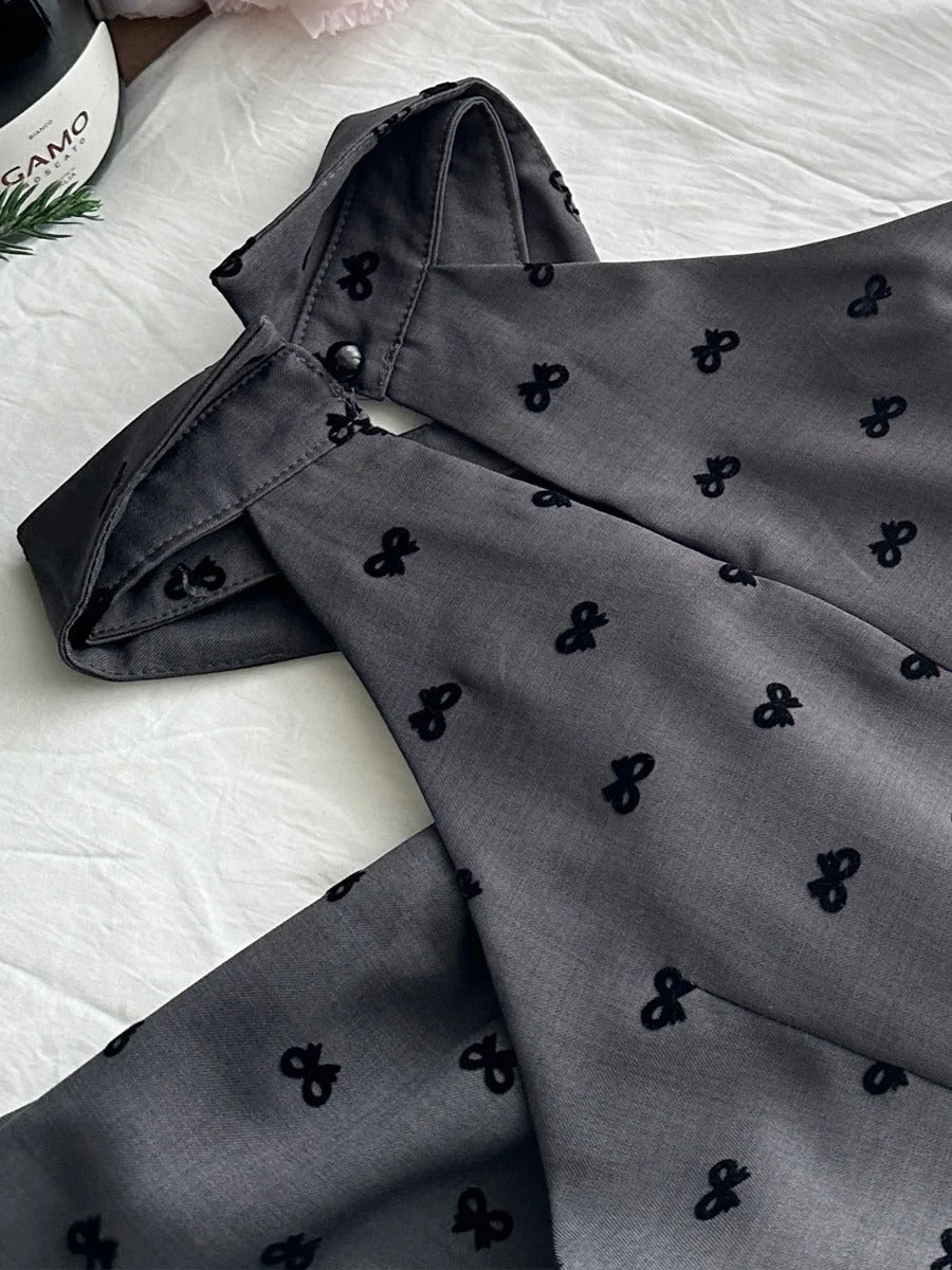 Vintage Grey Printed Lapel A-line Short 17th Birthday Homecoming Dress