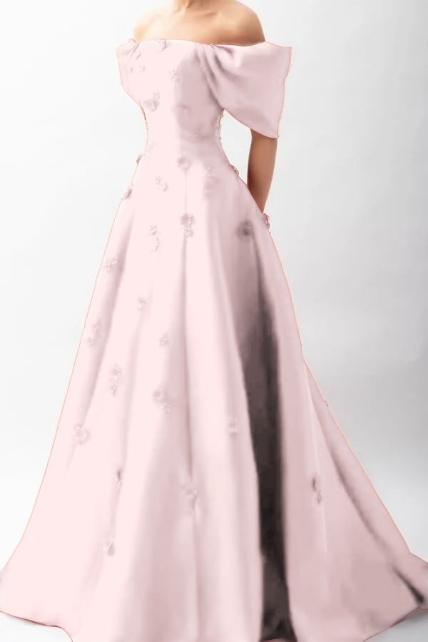 Stunningff-the-Shoulder Prom Dress Sleeveless A-Line Beaded with Flower