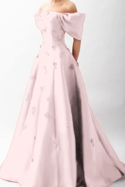 Stunningff-the-Shoulder Prom Dress Sleeveless A-Line Beaded with Flower