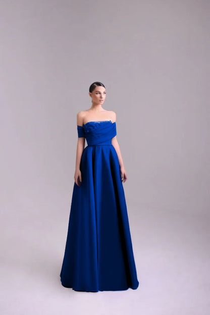 Fashion Purple Off-the-Shoulder Prom Dress A-Line Pleated with Flower
