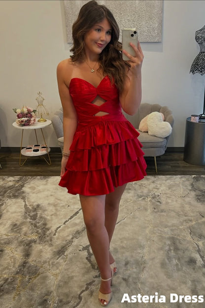 Fashion Red Sweetheart Layers Ruffles Mini Homecoming Dress