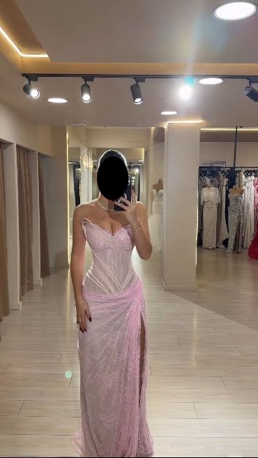 Pink Lace Mermaid Prom Dresses Senior Party Dress,AST2325