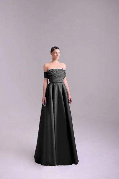 Fashion Purple Off-the-Shoulder Prom Dress A-Line Pleated with Flower