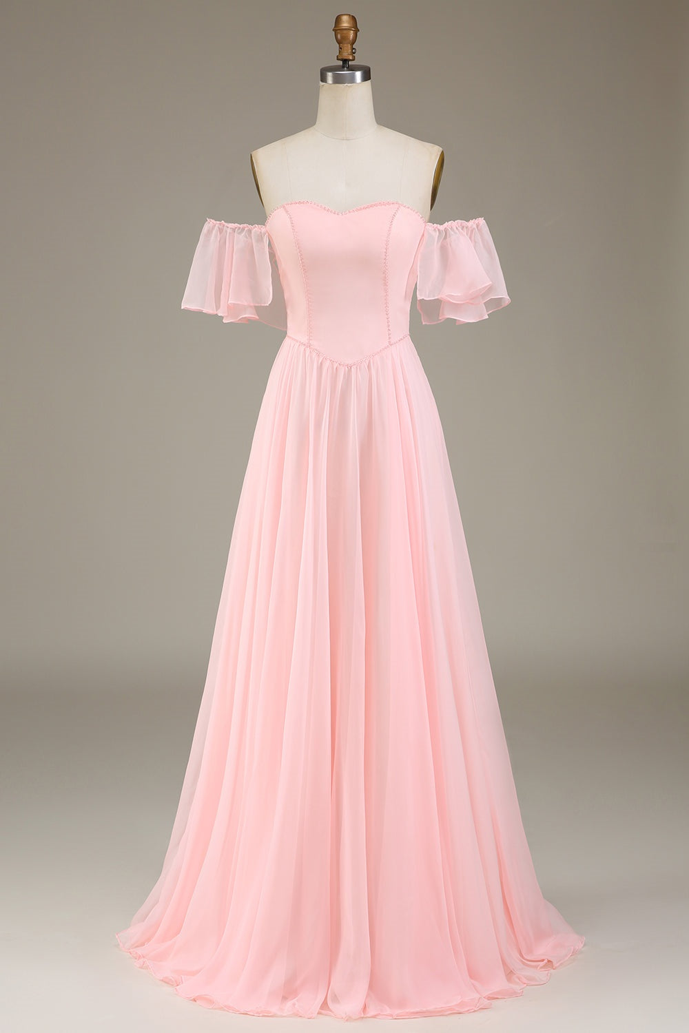 Dazzling Blush Pink Off-the-shoulder Comfortable Flowy Prom Dress