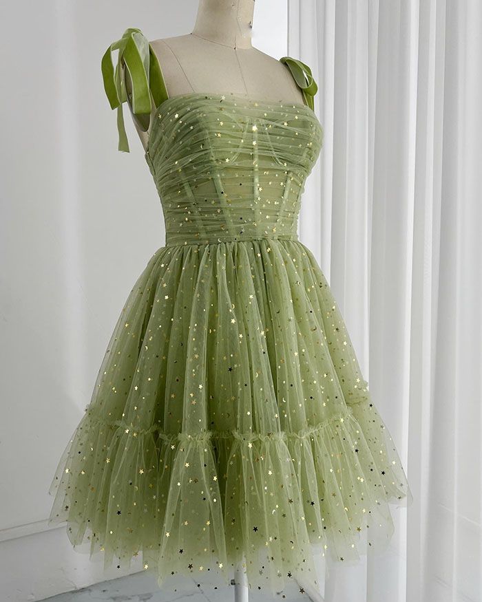 Sage Ruched & Pleated Sequin Tulle A-line Homecoming Dress, AST1069