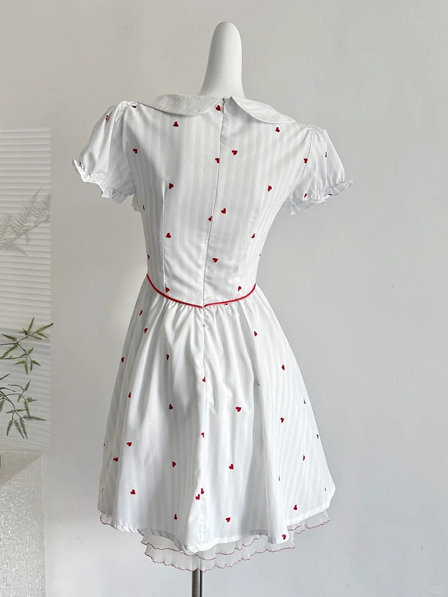 Sweet And Cute White Doll Collar Printed A-line Short 16th Birthday Homecoming Dress