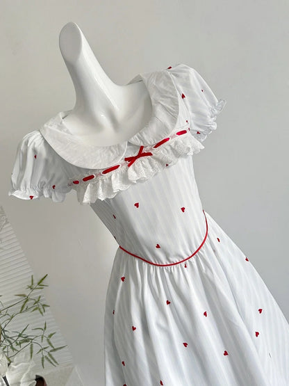 Sweet And Cute White Doll Collar Printed A-line Short 16th Birthday Homecoming Dress