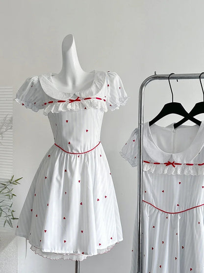 Sweet And Cute White Doll Collar Printed A-line Short 16th Birthday Homecoming Dress
