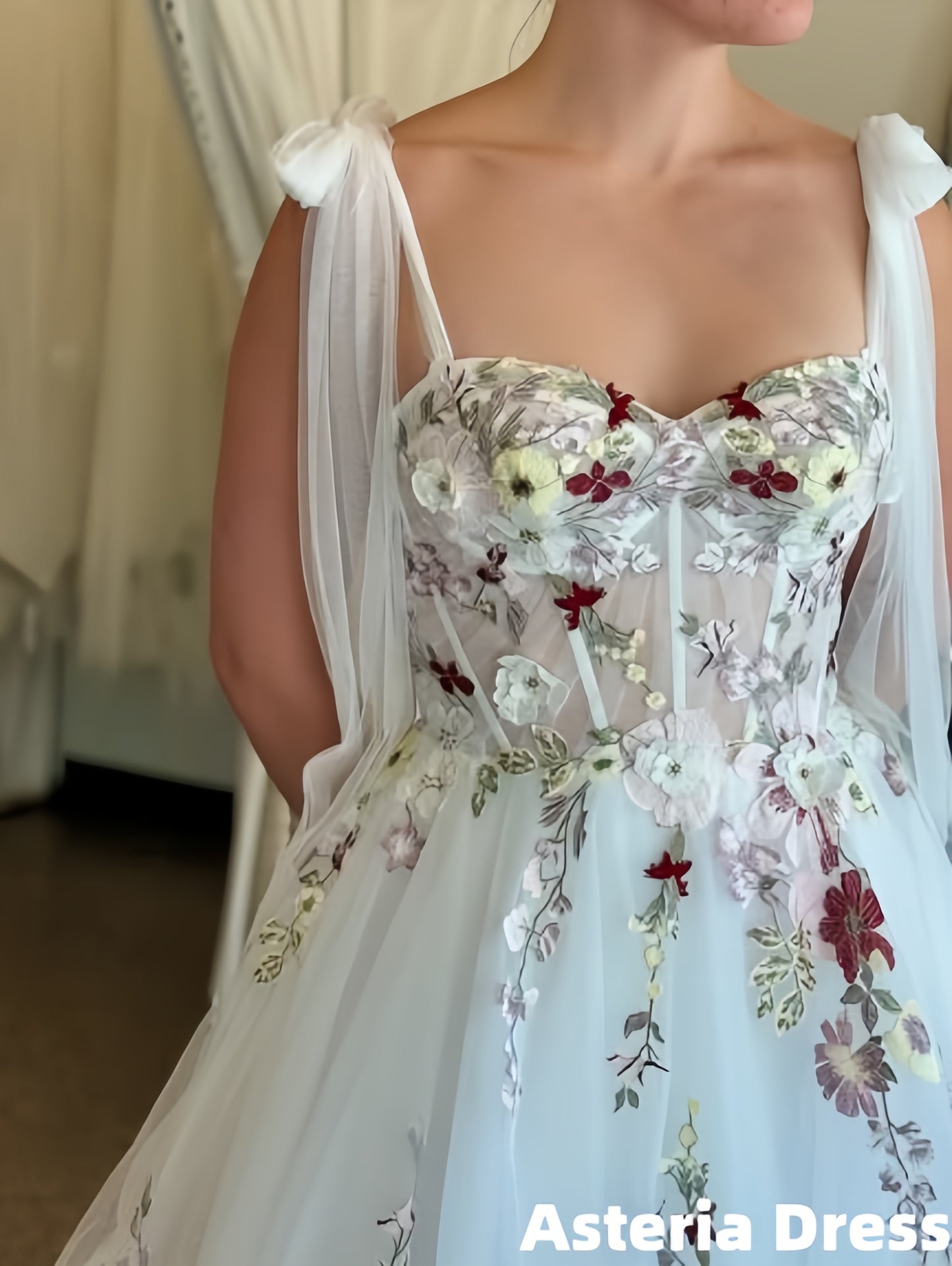 Off The Shoulder White Floral A-Line Long Prom Dress With Train