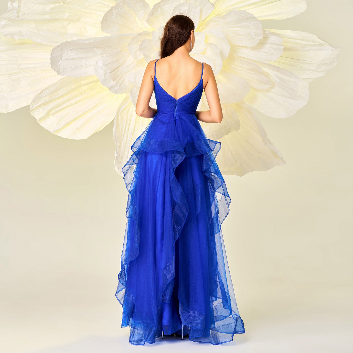 Dazzling Bluetti Strap Tiered Sleeveless Prom Dress