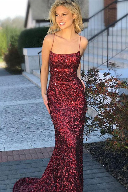 Burgundy Sequin Mermaid Prom Dress