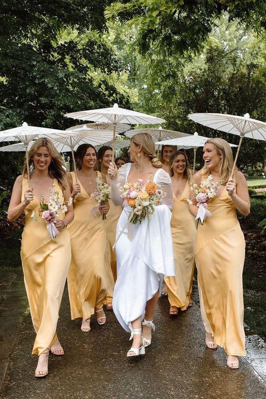 Yellow Bridesmaid Dresses Budget Spaghetti Straps Bridesmaid Dress