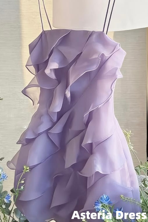 Lilac Chiffon Ruffle Homecoming Dresses Summer Outfits
