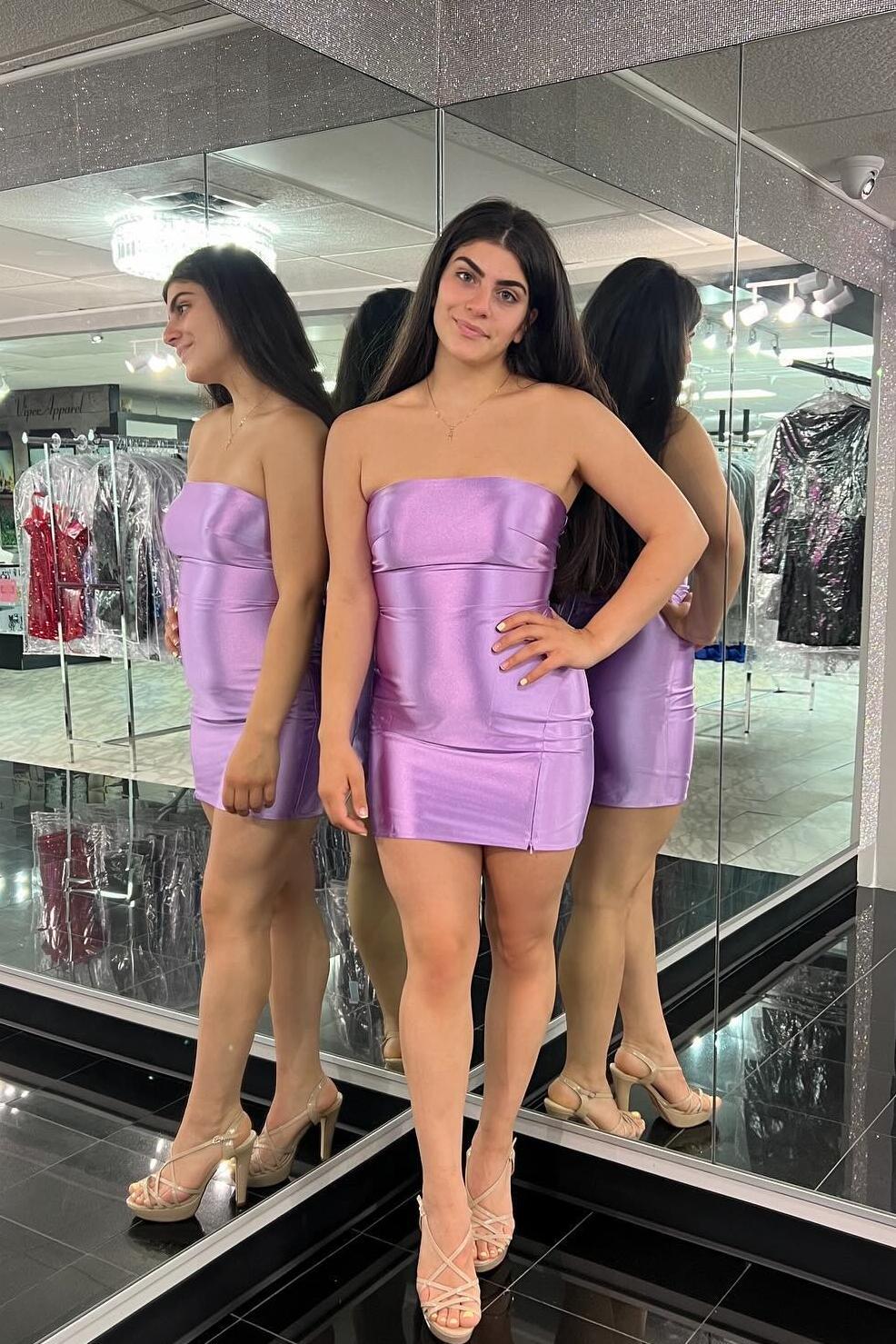 Strapless Lavender Tight Short Party Dress Homecoming Dress, AST1142