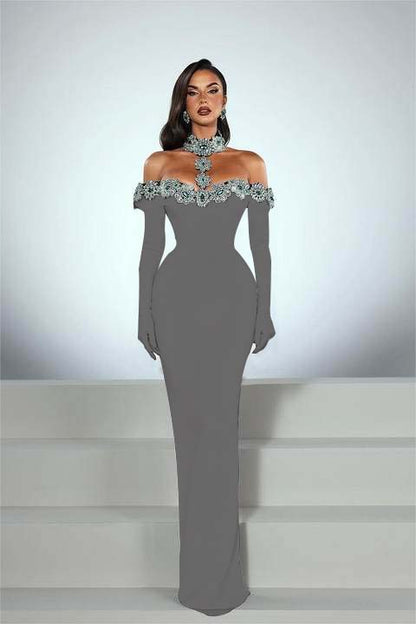 Elegant Black Half Sleeves Mermaid Prom Dress withstones