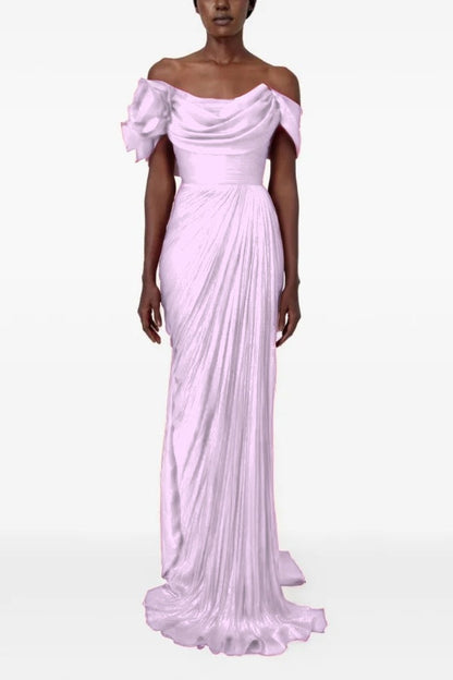 Sophisticatedff-the-Shoulder Prom Dress Sleeveless Pleated with Flower