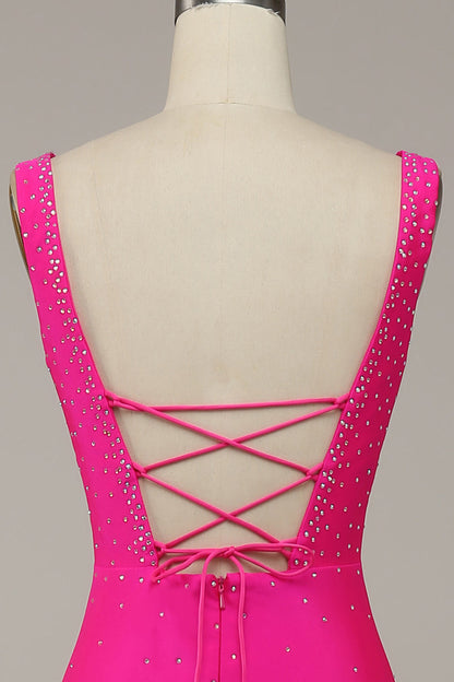 Fabulous Fuchsia Wide Shoulder Straps Backless Slimming Prom Dress