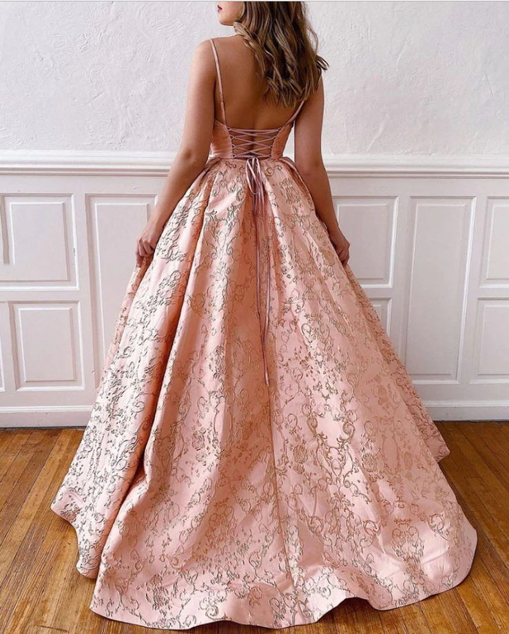 Pink A-Line Long Prom Gown - Elegant Formal Evening Dress