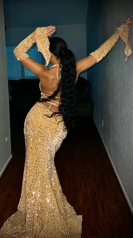 Arab Style Elegant Sequin Bodycon Prom Dresses Halter Evening Party Dress,AST2220