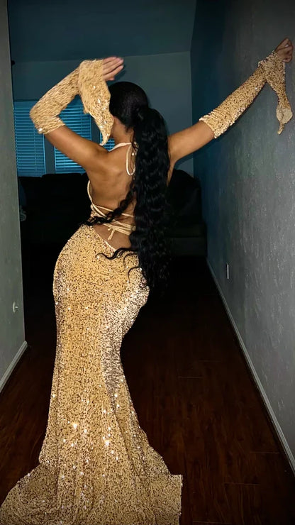 Arab Style Elegant Sequin Bodycon Prom Dresses Halter Evening Party Dress,AST2220