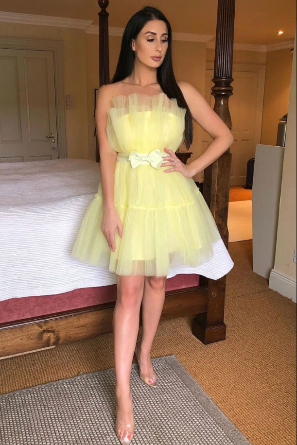 Yellow Tulle Short Homecoming Dress - Cocktail Party Gown