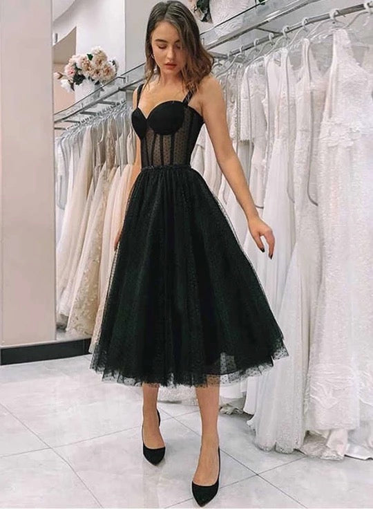 Simple Black Tulle Sweetheart Short Prom Dress - Party Cocktail Gown