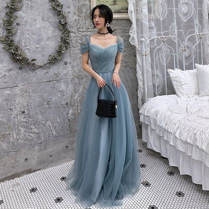 Blue Tulle Long Prom Dress - A-Line Evening Party Gown