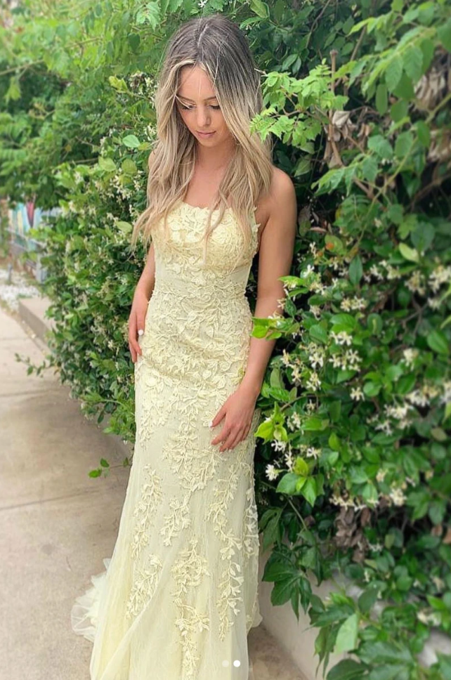 Yellow tulle laceless long evening dress, yellow prom dress