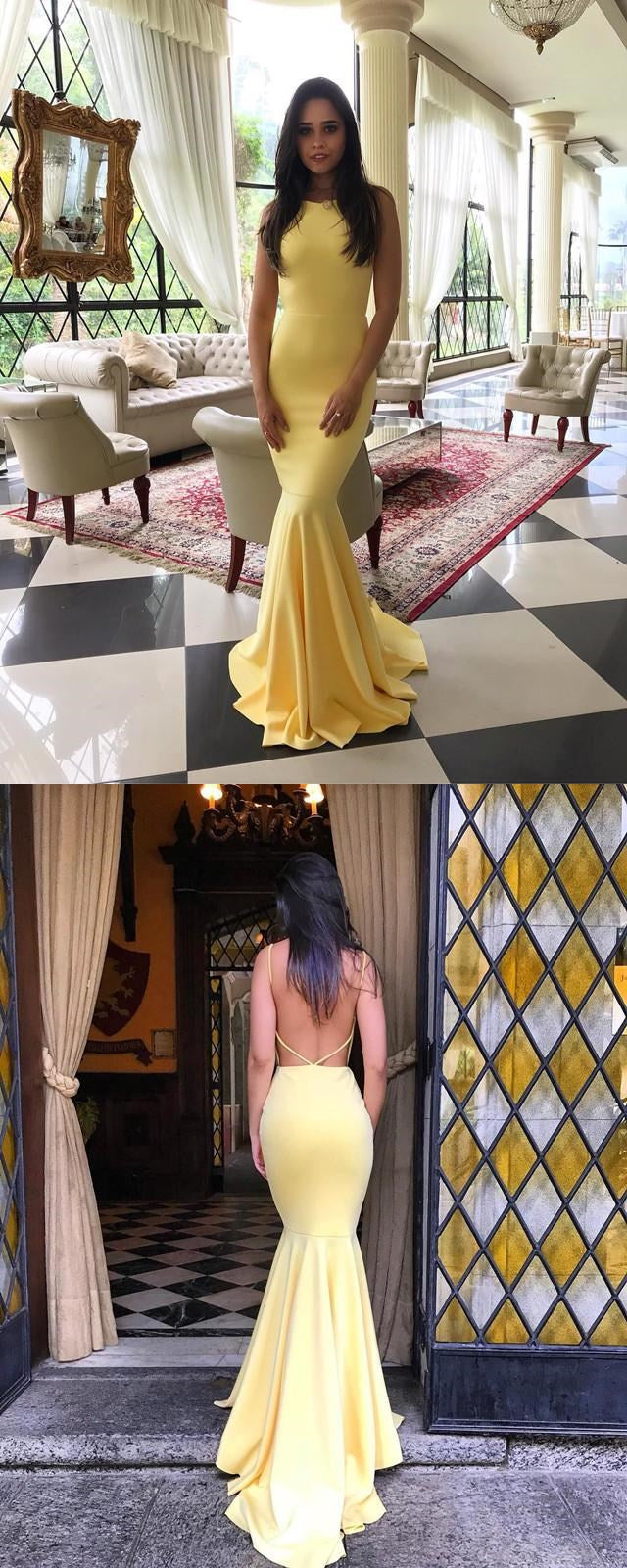 Yellow Satinless Long Mermaid Dress Evening Dress